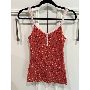 Old Navy Women's Lace Trim Cami Henley Ribbed Tank Top‎ Y2K Retro